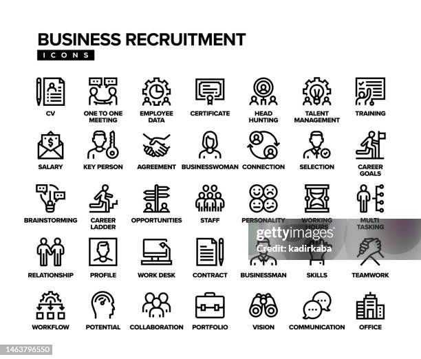 business recruitment line icon set - cv stock illustrations