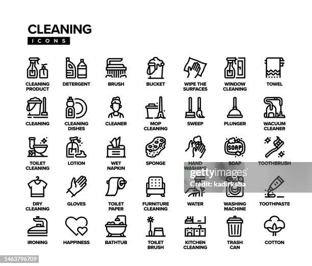 cleaning line icon set - washing dishes vector stock illustrations