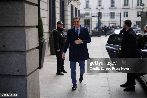 The President of the Government, Pedro Sanchez, on his arrival at a meeting of the Socialist Parliamentary Group, at the Congress of Deputies, on...