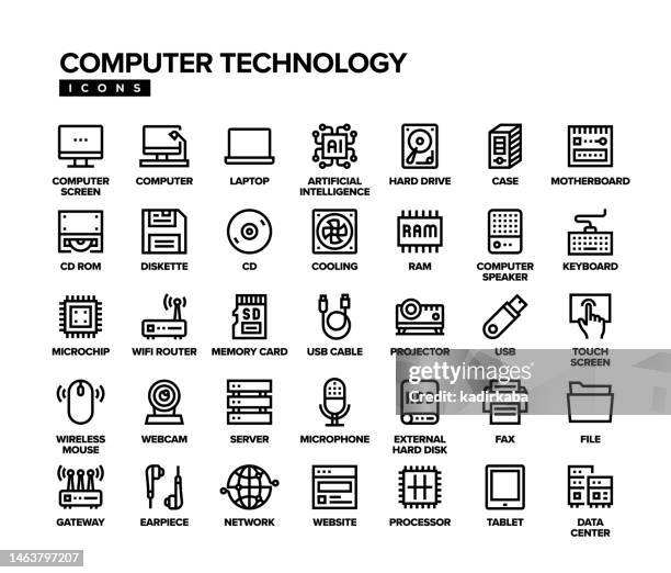 ilustrações de stock, clip art, desenhos animados e ícones de computer technology line icon set - memória de acesso aleatório