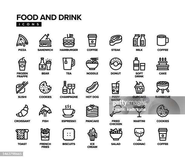 food and drink line icon set - cupcake holder stock illustrations