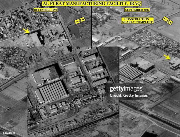 Aerial photos show damage left over from the Gulf War at Fallujah II, seen in this aerial photo in 1998 and rebuilt in a 2002 photo that the Bush...