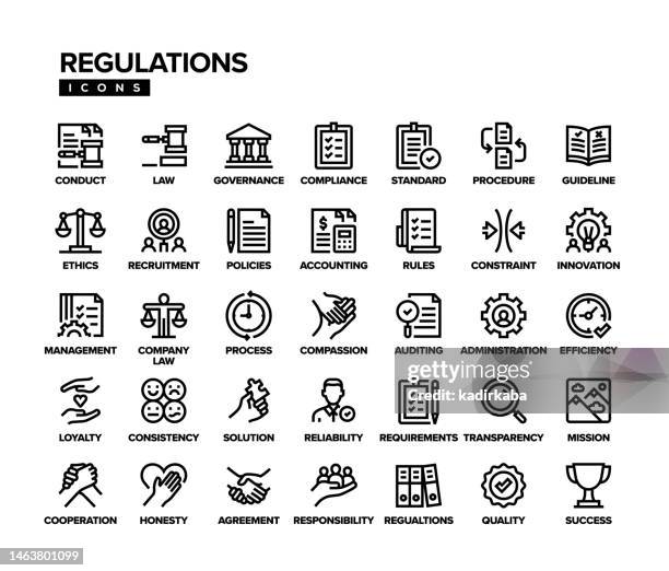 regulations line icon set - constitution book stock illustrations