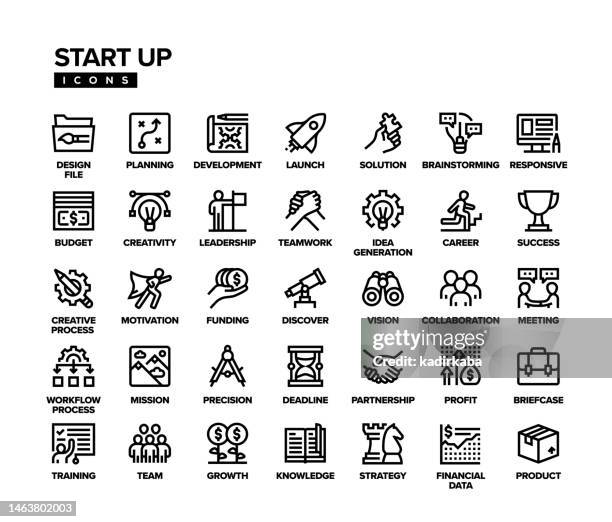 start up line icon set - visual merchandising stock illustrations