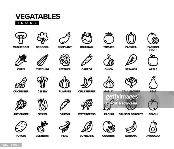 vegetables line icon set - watercress stock illustrations