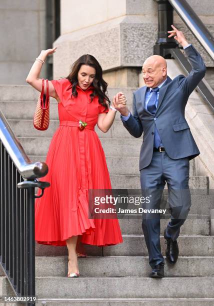Kristin Davis and Evan Handler are seen on the set of "And Just Like That..." Season 2 the follow up series to "Sex and the City" on the Upper East...