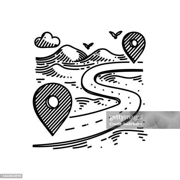route line icon, sketch design, pixel perfect, editable stroke. waling path. - global positioning system stock illustrations stock illustrations