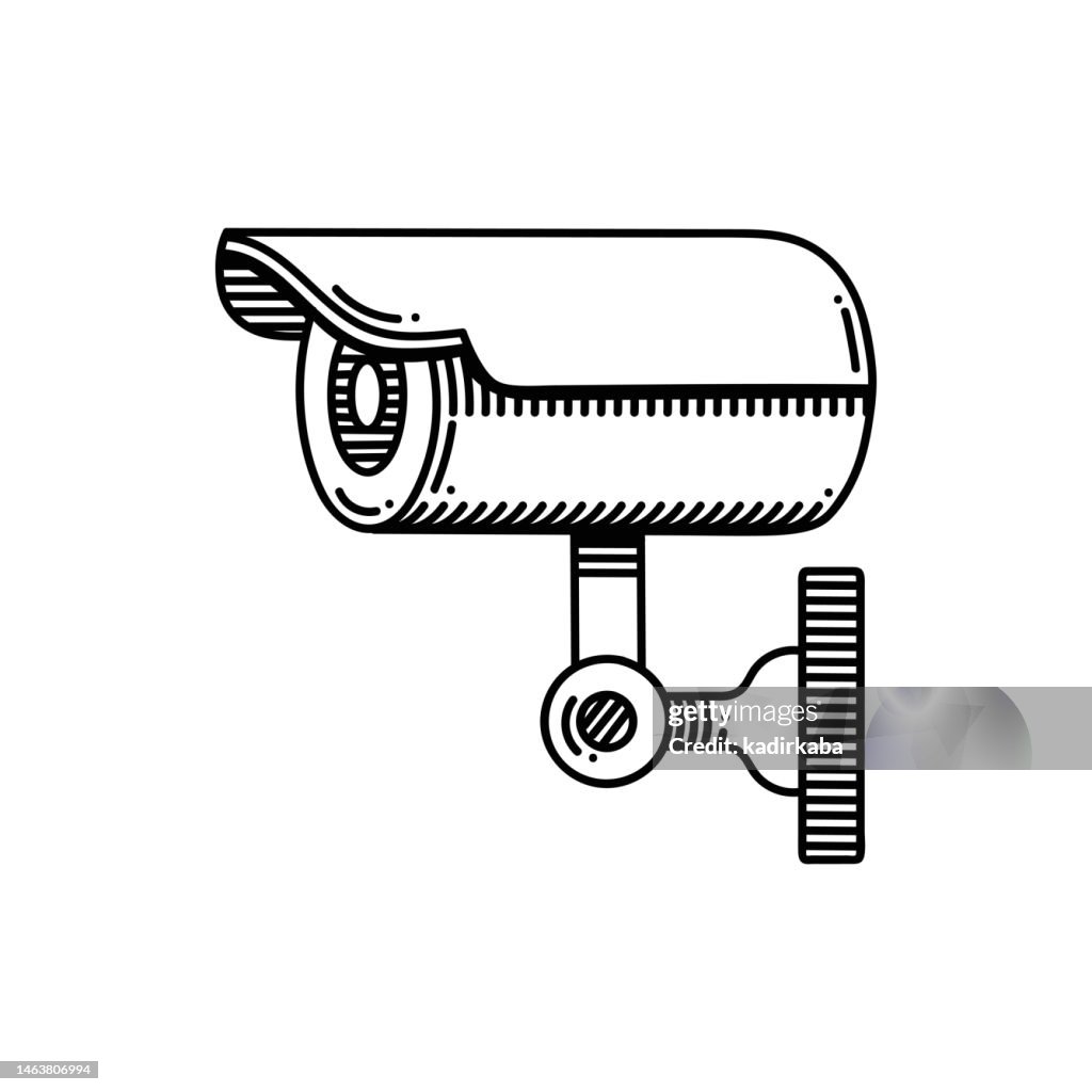 Security Camera Line icon, Sketch Design, Pixel perfect, Editable stroke, Padlock, Home Video Camera, Control, Protection, Privacy.