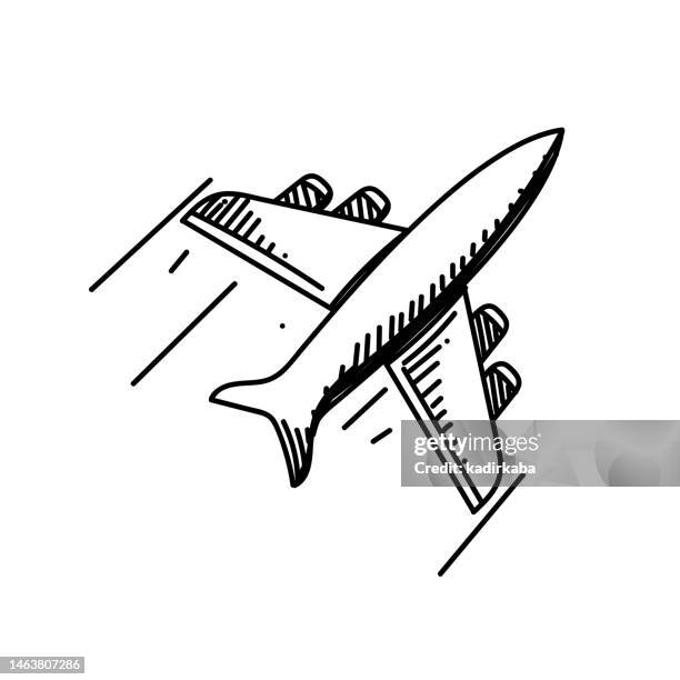 ship by air line icon, sketch design, pixel perfect, editable stroke, delivery elements, courier, cargo, container, express delivery, shipping, transportation. - draw airplane stock illustrations