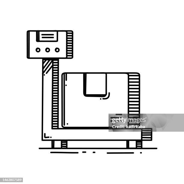 shipping weight line icon, sketch design, pixel perfect, editable stroke, delivery elements, courier, cargo, container, express delivery, shipping, transportation. - cargo plane loading stock illustrations