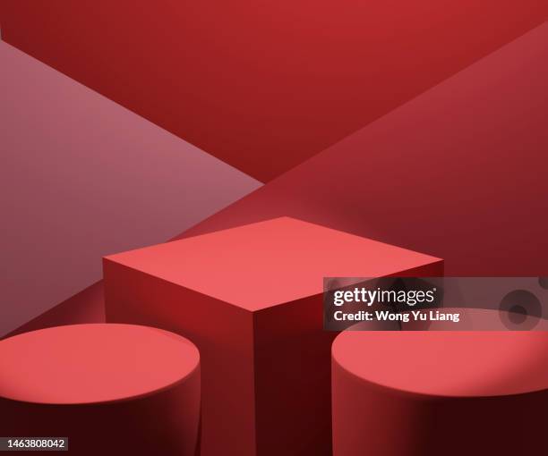 red podium for product placements ,3d render - red stock photos et images de collection