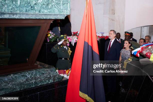 King Felipe VI of Spain and Queen Letizia of Spain attend a memorial to Agostinho Neto, the first President of the Republic of Angola from 1975 to...