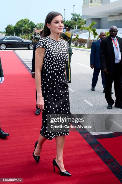 Queen Letizia of Spain attends a memorial to Agostinho Neto, the first President of the Republic of Angola from 1975 to 1979, on February 07, 2023 in...