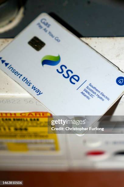 In this photo illustration a prepay gas card sits on a prepayment gas meter in a rented home on February 07, 2023 in Birmingham, England. Ofgem has...