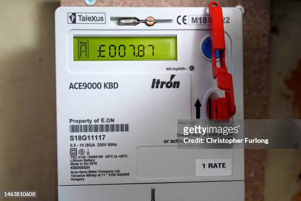 In this photo illustration a prepay electricity key sits in a prepayment electricity meter in a rented home on February 07, 2023 in Birmingham,...