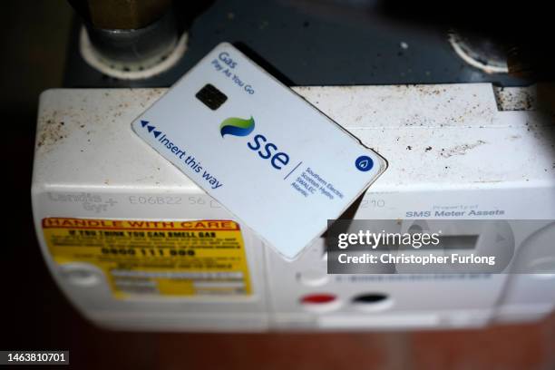 In this photo illustration a prepay gas card sits on a prepayment gas meter in a rented home on February 07, 2023 in Birmingham, England. Ofgem has...