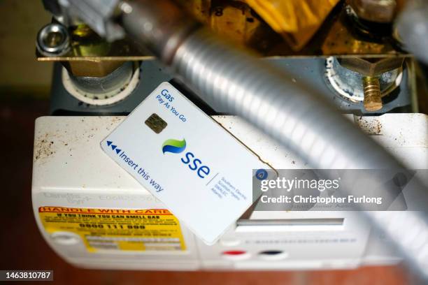 In this photo illustration a prepay gas card sits on a prepayment gas meter in a rented home on February 07, 2023 in Birmingham, England. Ofgem has...