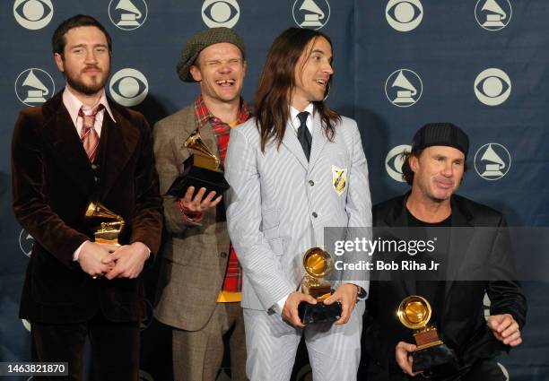 Winners Red Hot Chili Peppers members : John Frusciante, Flea, Anthony Kiedis and Chad Smith at the 49th annual Grammy Awards, September 11, 2007 at...