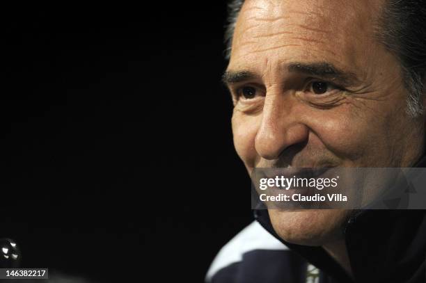 Italy head coach Cesare Prandelli during a press conference ahead of their UEFA EURO 2012 Group C match against Republic of Ireland at Casa Azzurri...