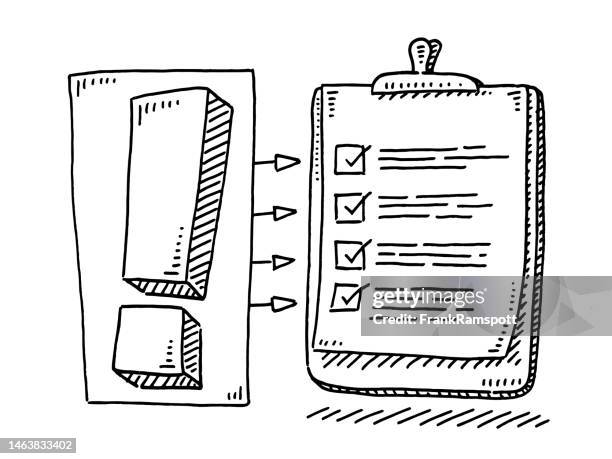 exclamation mark checklist symbol drawing - tick list stock illustrations