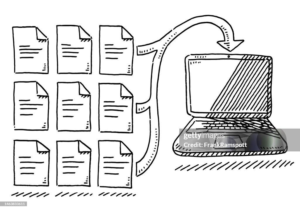 Data Documents Laptop Computer Drawing High-Res Vector Graphic - Getty ...