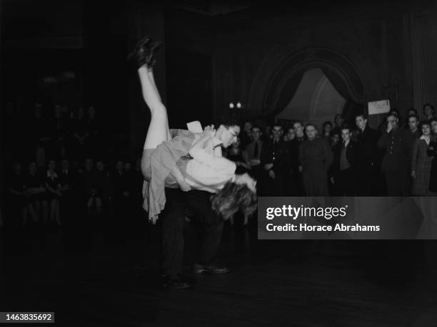 Winners of the All London Jitterbug Championship, Prince Monolulu, son of the famous racing tipster with his partner Gladys Price, Porchester Hall,...