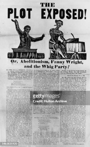 An illustrated leaflet entitled 'The Plot Exposed or, Abolitionism, Fanny Wright, and the Whig party! The following sermon, delivered at the African...