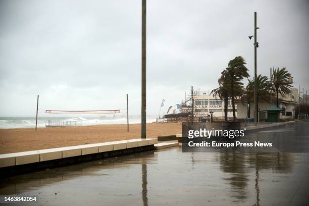 View of the Badalona seafront affected by the rains, on February 7 in Badalona, Barcelona, Catalonia, Spain. The State Meteorological Agency has...