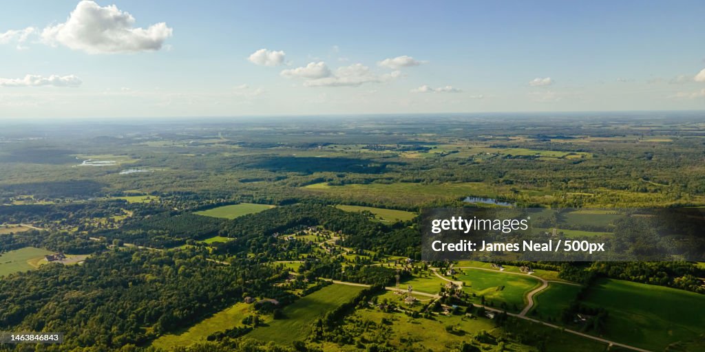 Aerial view of agricultural field against sky,Hortonville,Wisconsin,United States,USA