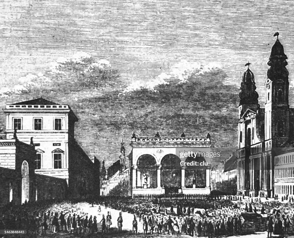 Escape of the beloved of King Ludwig I of Bavaria, Lola Montez from the Theatinerkirche in Munich to the royal castle