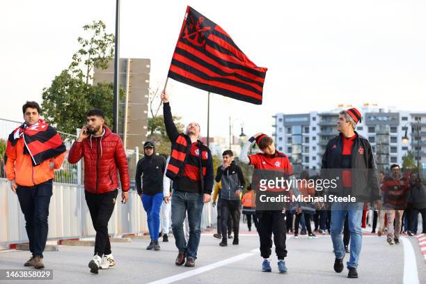 Fans arrive at the stadium prior to the FIFA Club World Cup Morocco 2022 Semi Final match between Flamengo v Al Hilal SFC at Stade Ibn-Batouta on...