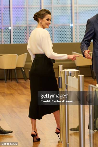 Queen Letizia of Spain attends the presentation of the International University of Cuanza on February 07, 2023 in Luanda, Angola. This is the first...