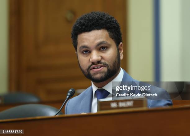 Rep. Maxwell Frost questions witness during a a House House Oversight and Reform Committee hearing on the U.S. Southern border, in the Rayburn House...