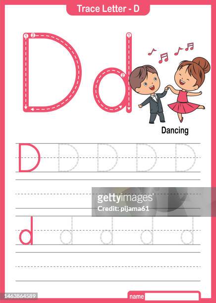 alphabet trace letter a bis z vorschularbeitsblatt mit dem buchstaben d dancing pro vector - swing dancing stock-grafiken, -clipart, -cartoons und -symbole