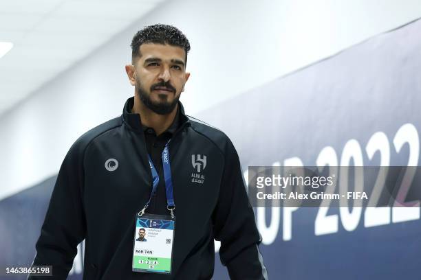 Abdullah Al-Mayouf of Al Hilal arrives at the stadium prior to the FIFA Club World Cup Morocco 2022 Semi Final match between Flamengo v Al Hilal SFC...