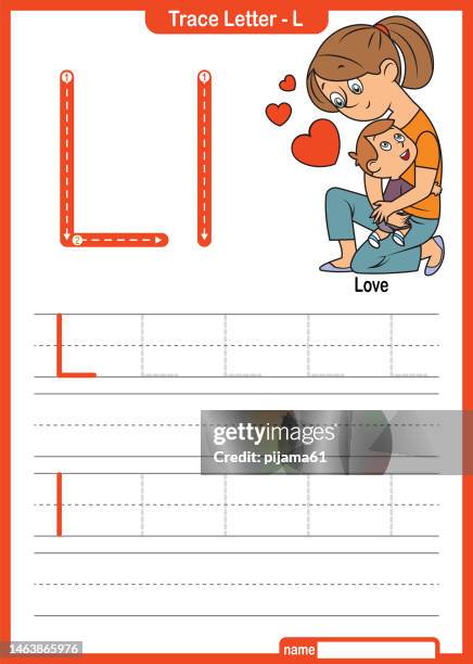 ilustrações de stock, clip art, desenhos animados e ícones de alphabet trace letter a to z preschool worksheet with the letter l love pro vector - i love you frase em inglês