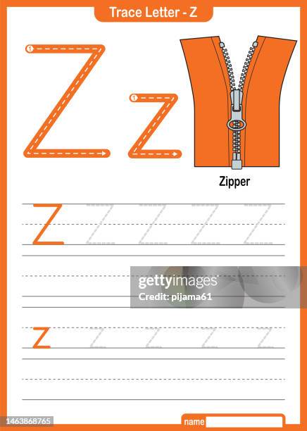alphabet trace letter a bis z vorschularbeitsblatt mit dem letter z zipper pro vector - buchstabe z stock-grafiken, -clipart, -cartoons und -symbole