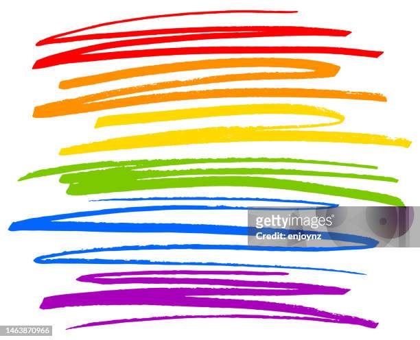 rainbow colored paint brush pen strokes - gay pride parade stock illustrations