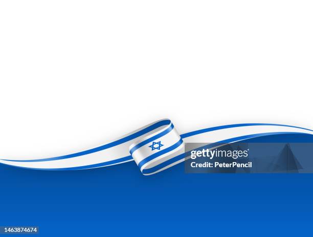 ilustraciones, imágenes clip art, dibujos animados e iconos de stock de cinta de la bandera de israel. bandera israelí bandera larga pancarta en el fondo. plantilla. espacio para copia. ilustración de material vectorial - bandera de israel