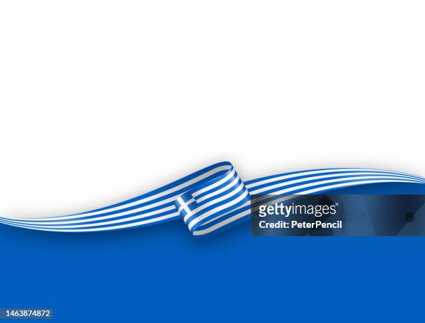 greece flag ribbon. greek flag long banner on background. template. space for copy. vector stock illustration - greece flag stock illustrations