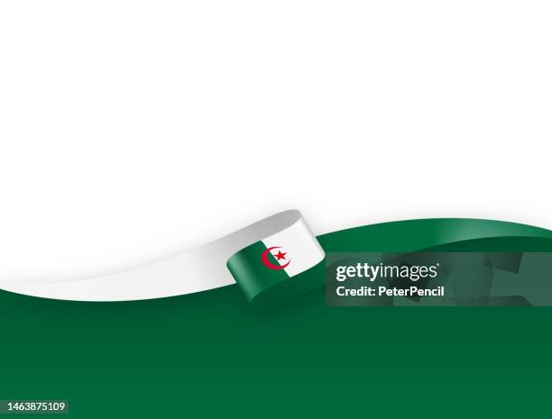 bildbanksillustrationer, clip art samt tecknat material och ikoner med algeria flag ribbon. algerian flag long banner on background. template. space for copy. vector stock illustration - algeriska flaggan
