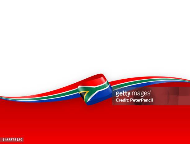 ilustrações, clipart, desenhos animados e ícones de fita da bandeira da áfrica do sul. bandeira da bandeira sul-africana longa no fundo. modelo. espaço para cópia. ilustração stock vector - bandeira sul africana