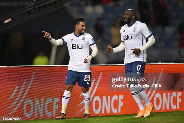 Salem Aldawsari of Al Hilal celebrates after scoring the team's first goal from the penalty spot during the FIFA Club World Cup Morocco 2022 Semi...