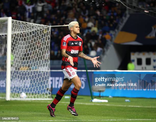 Pedro of Flamengo celebrates after scoring the team's first goal during the FIFA Club World Cup Morocco 2022 Semi Final match between Flamengo v Al...