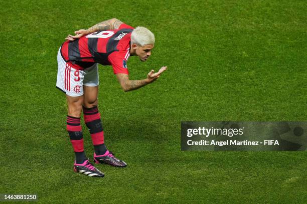 Pedro of Flamengo celebrates after scoring the team's first goal during the FIFA Club World Cup Morocco 2022 Semi Final match between Flamengo v Al...