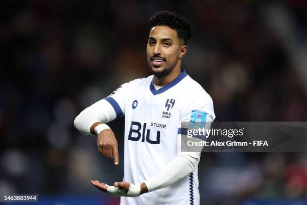 Salem Aldawsari of Al Hilal celebrates after scoring the team's second goal during the FIFA Club World Cup Morocco 2022 Semi Final match between...