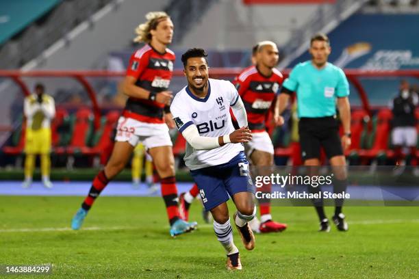 Salem Aldawsari of Al Hilal celebrates after scoring the team's second goal from the penalty spot during the FIFA Club World Cup Morocco 2022 Semi...