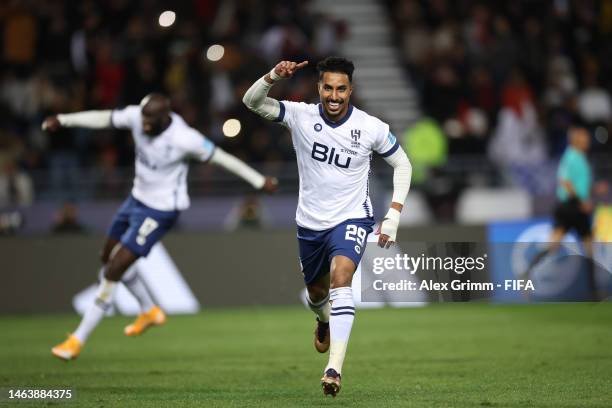 Salem Aldawsari of Al Hilal celebrates after scoring the team's second goal from the penalty spot during the FIFA Club World Cup Morocco 2022 Semi...