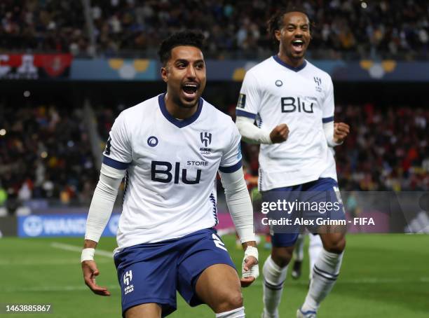 Salem Aldawsari of Al Hilal celebrates after scoring the team's second goal during the FIFA Club World Cup Morocco 2022 Semi Final match between...