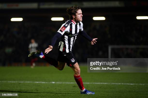 Danilo Orsi-Dadomo of Grimsby Town celebrates after scoring the team's second goal during the Emirates FA Cup Fourth Round Replay match between...